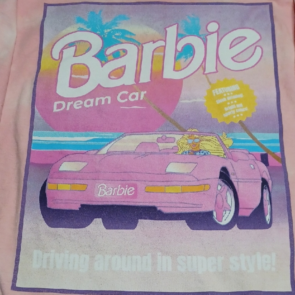 Barbie Dream Car Pink And White Tye Dye Tee Shirt. Size L - Picture 7 of 10